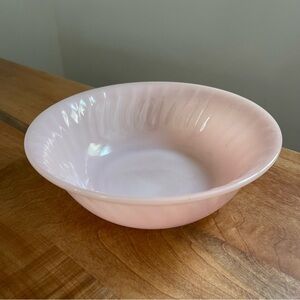 Vintage Fire King Oven Ware Pink Swirl Serving Bowl Glass 8.25" Round MCM